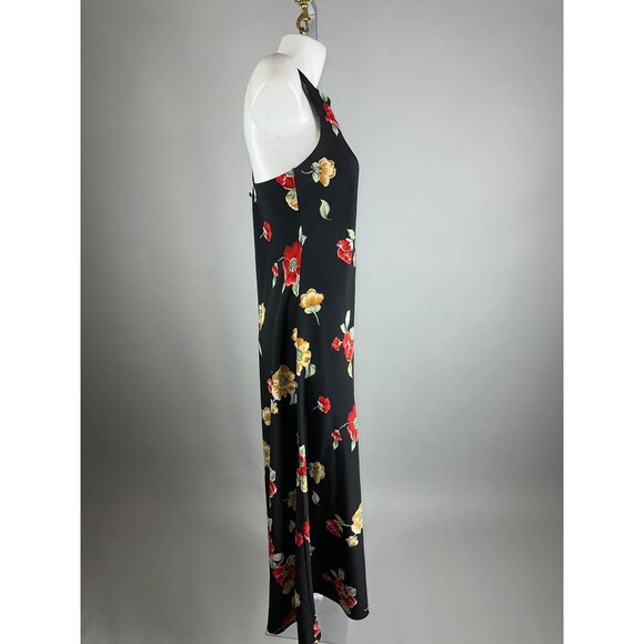 Vtg 90s Black Red Rose Floral Cross Back maxi Dress Whimsygoth Fairycore Medium - Picture 4 of 6